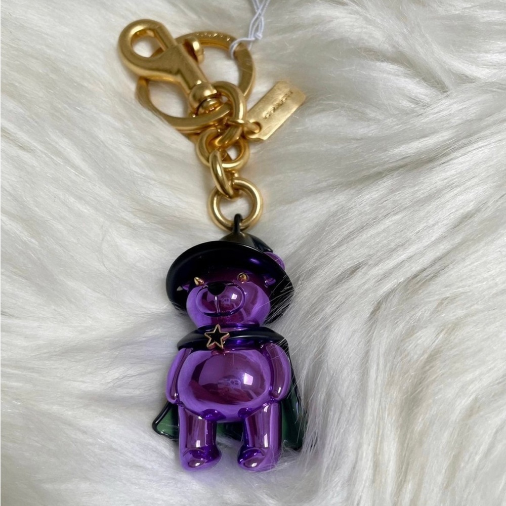 NWT Coach Halloween Witch Bear Charm In Purple with packaging - Picture 3 of 11